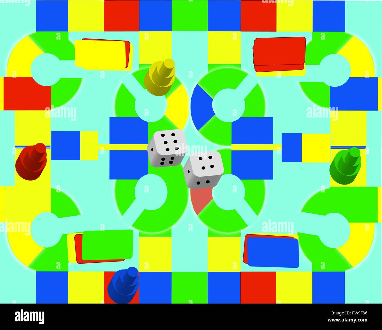 Board game with playing pieces and die Stock Photo Alamy