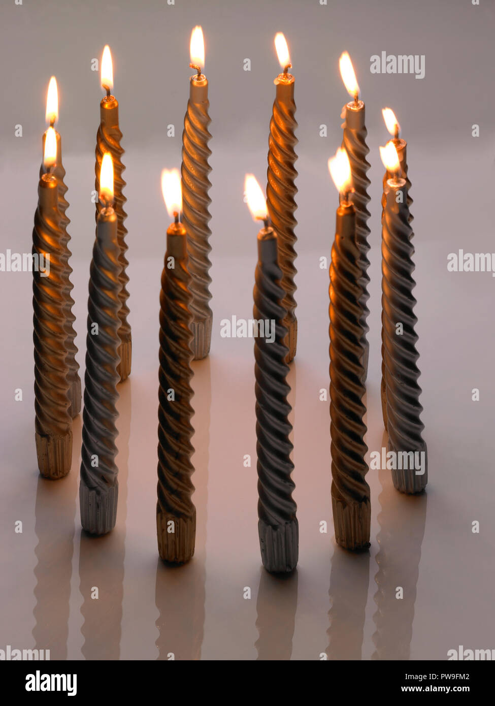 LIT WAX CANDLES IN A CIRCLE Stock Photo Alamy