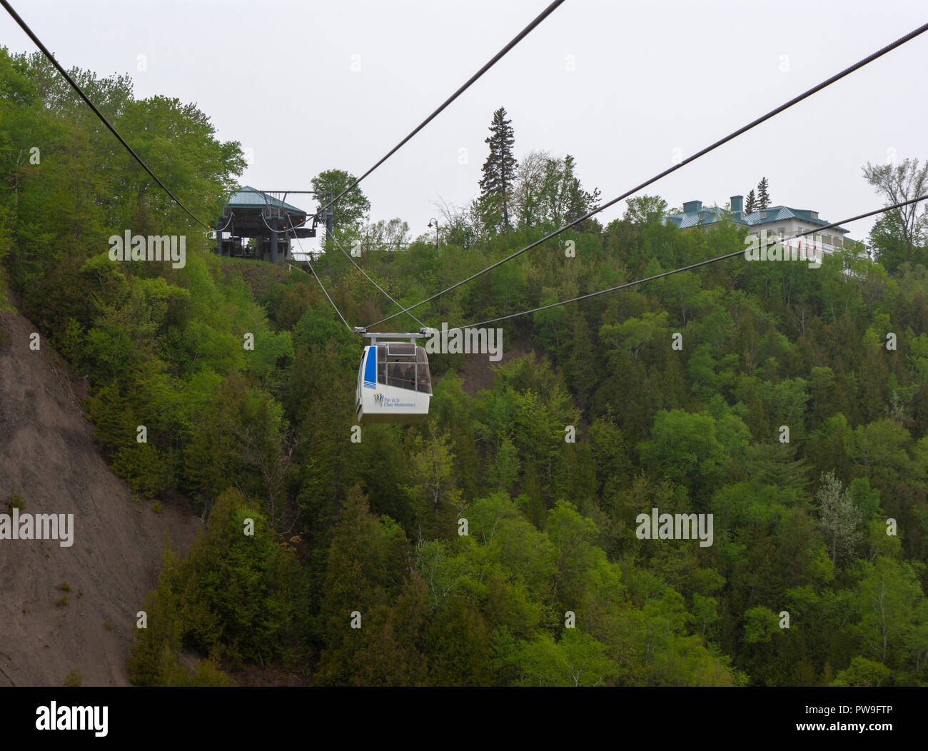 The cable car at Montmorency Falls takes visitors up the cliff to