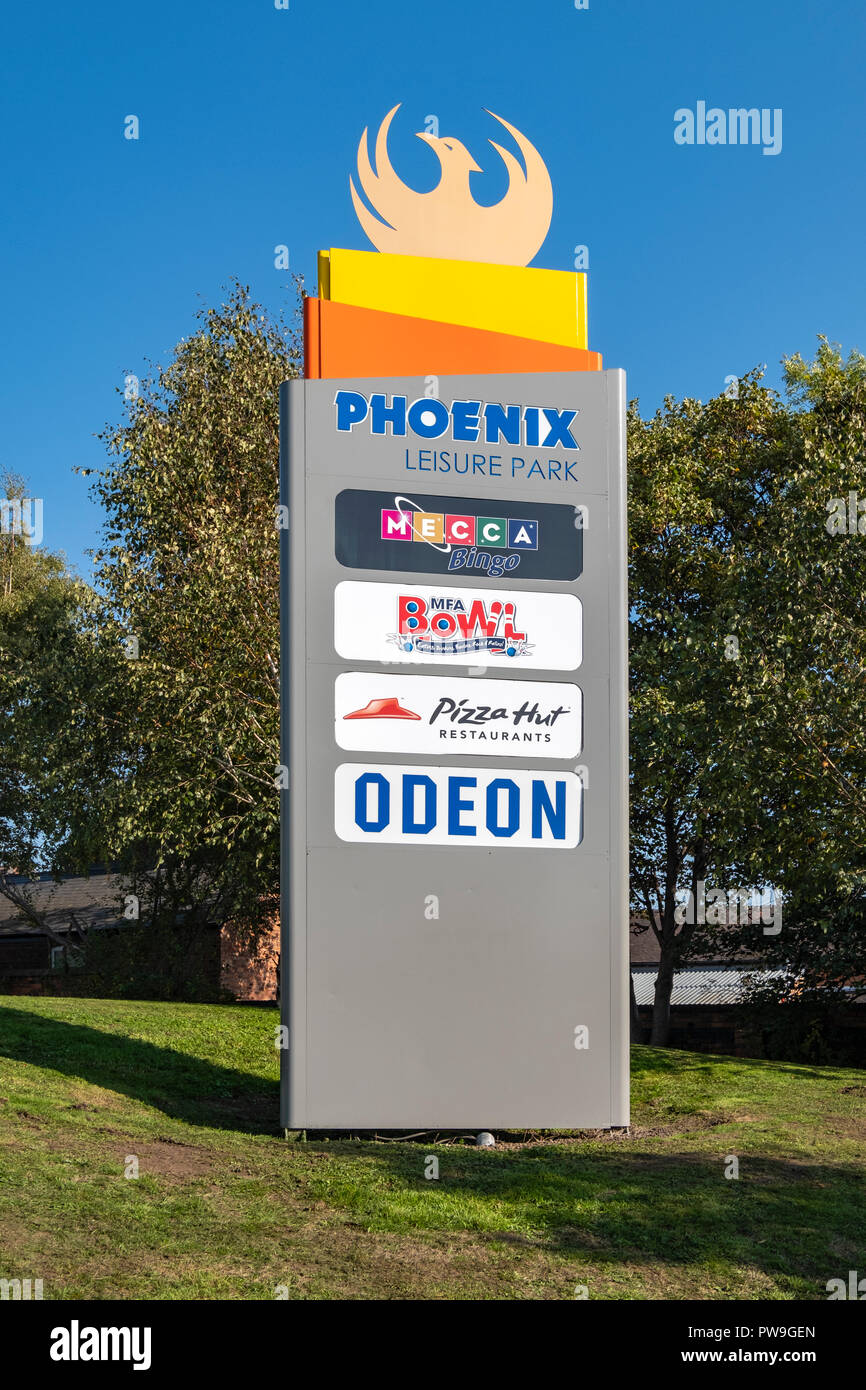Phoenix Leisure Park sign in Crewe Cheshire UK Stock Photo