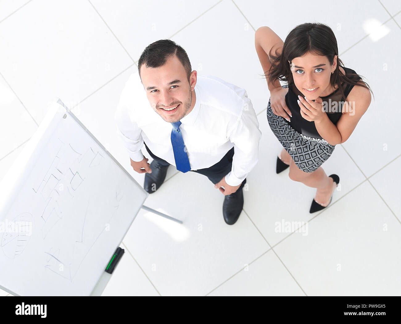 view from the top. business team standing in office hall Stock Photo ...