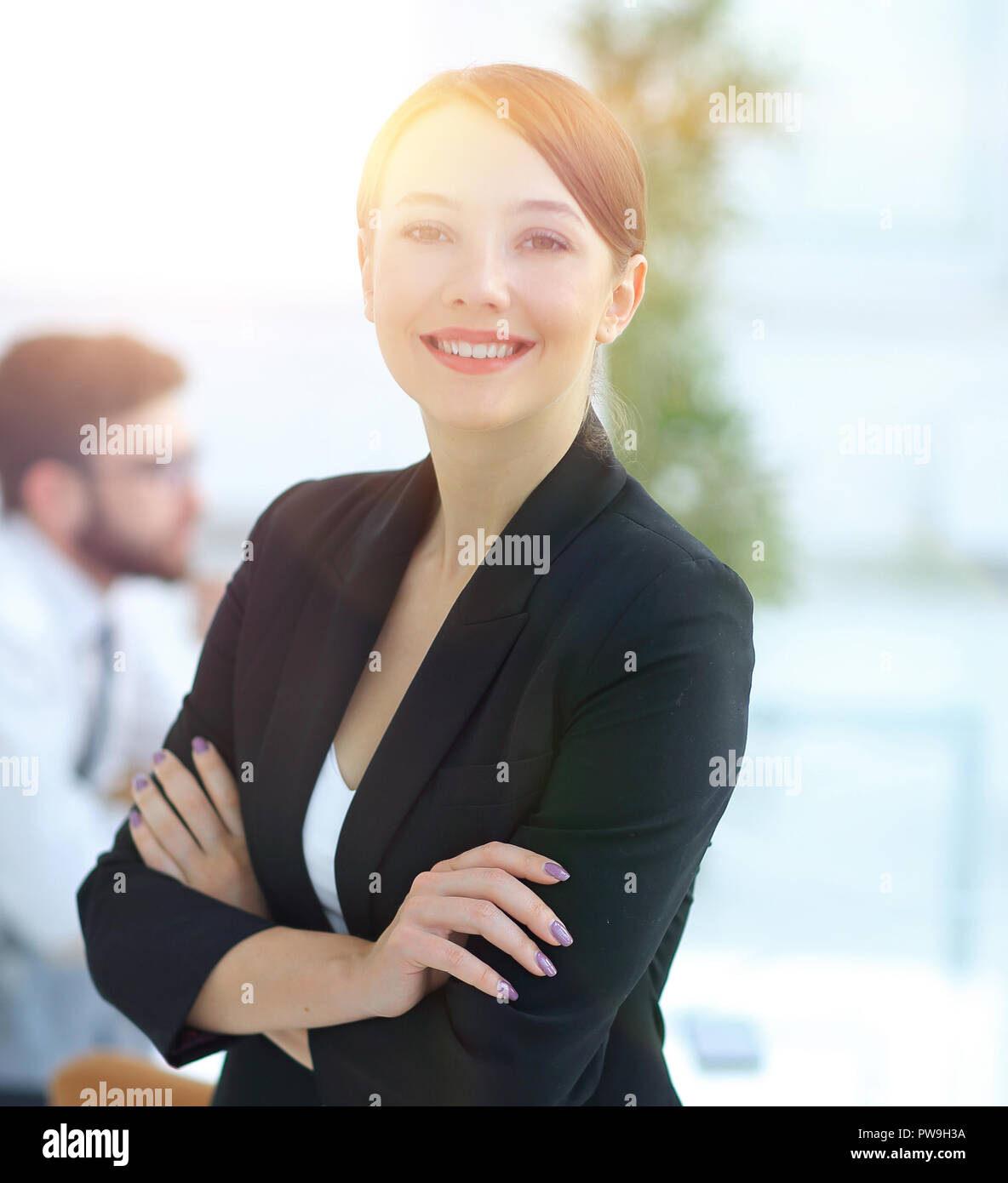 portrait of successful business woman on the background of the office ...
