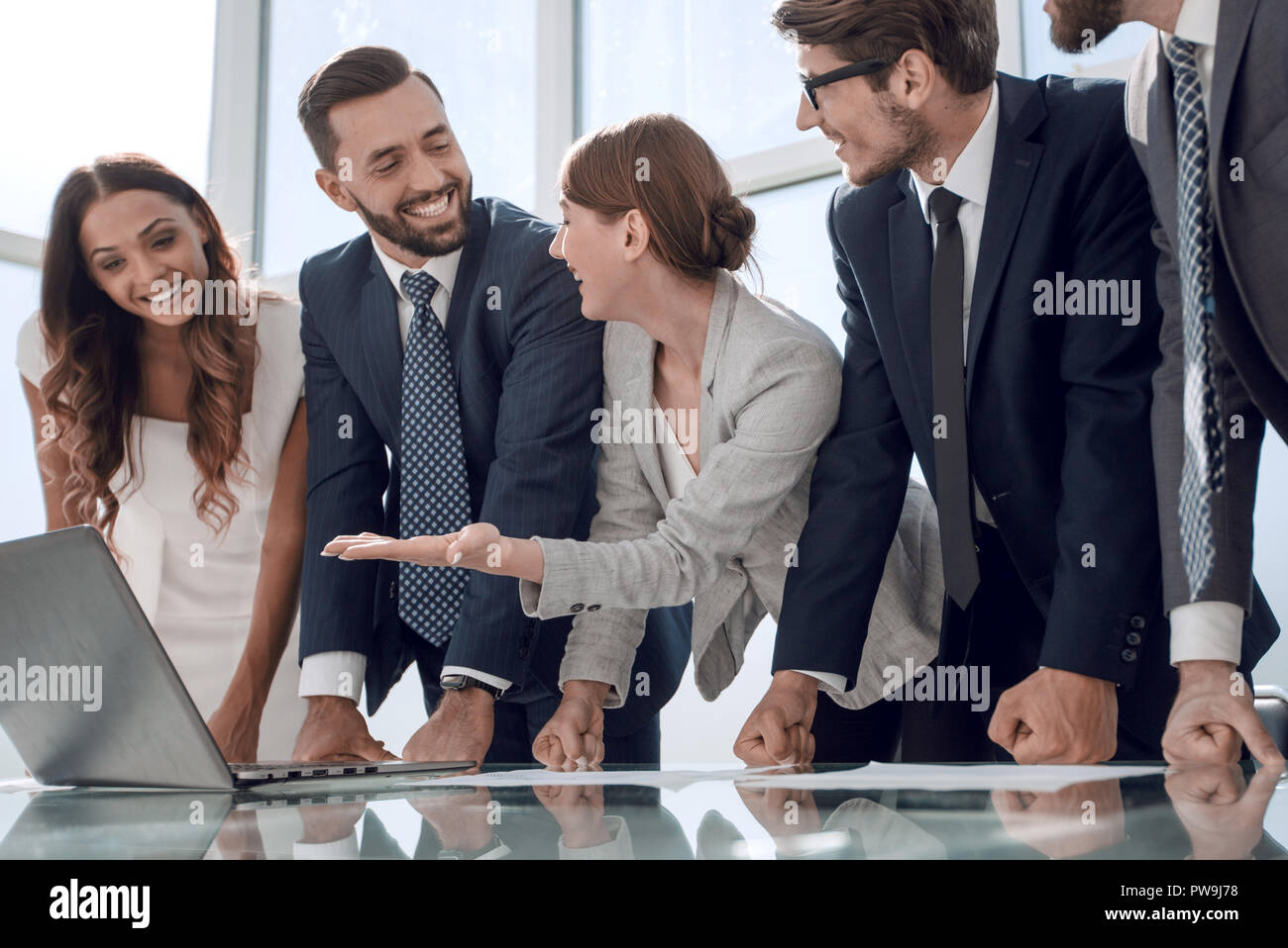 business team standing near the office Desk Stock Photo - Alamy