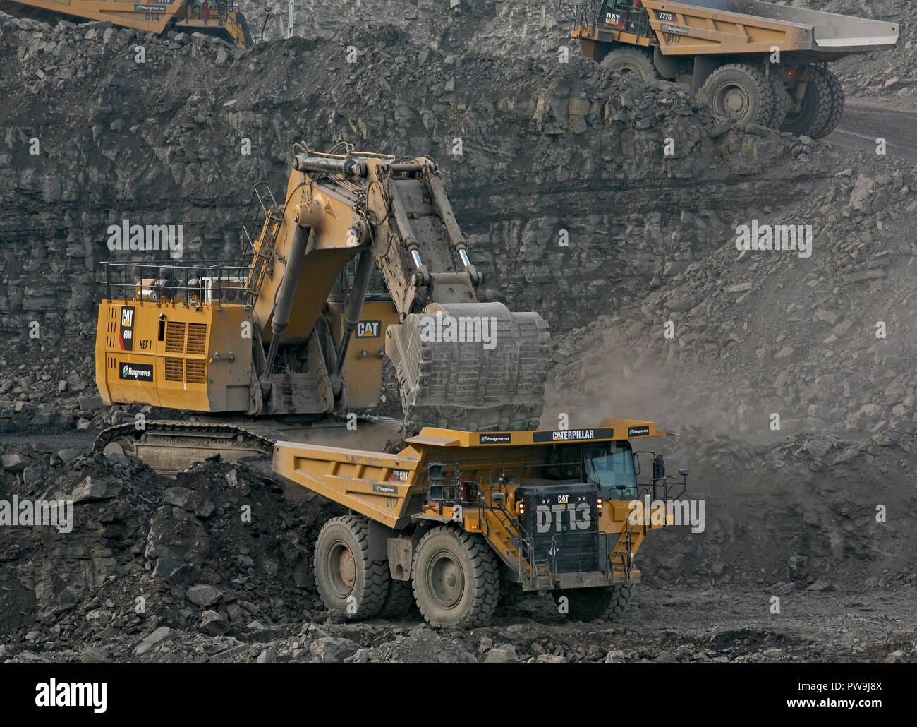 A Caterpillar 6030 range of hydraulic face shovels and excavators working in Tower Colliery, South Wales Stock Photo