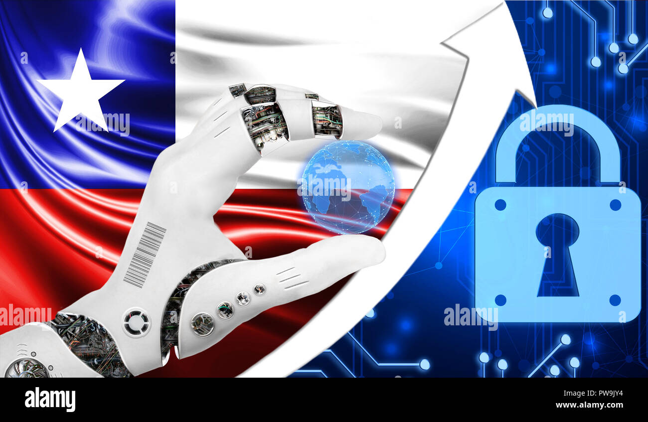 Chile flag along with a blue cryptogram and an up arrow with a lock. This  concept shows an increased level of cyber security of cryptocurrencies and  b Stock Photo - Alamy