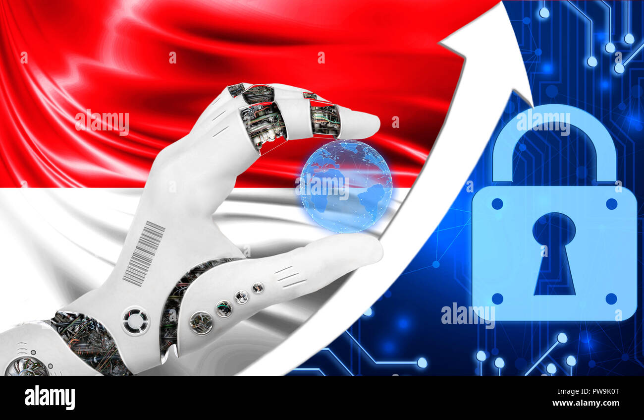 Monaco flag along with a blue cryptogram and an up arrow with a lock. This  concept shows an increased level of cyber security of cryptocurrencies and  Stock Photo - Alamy