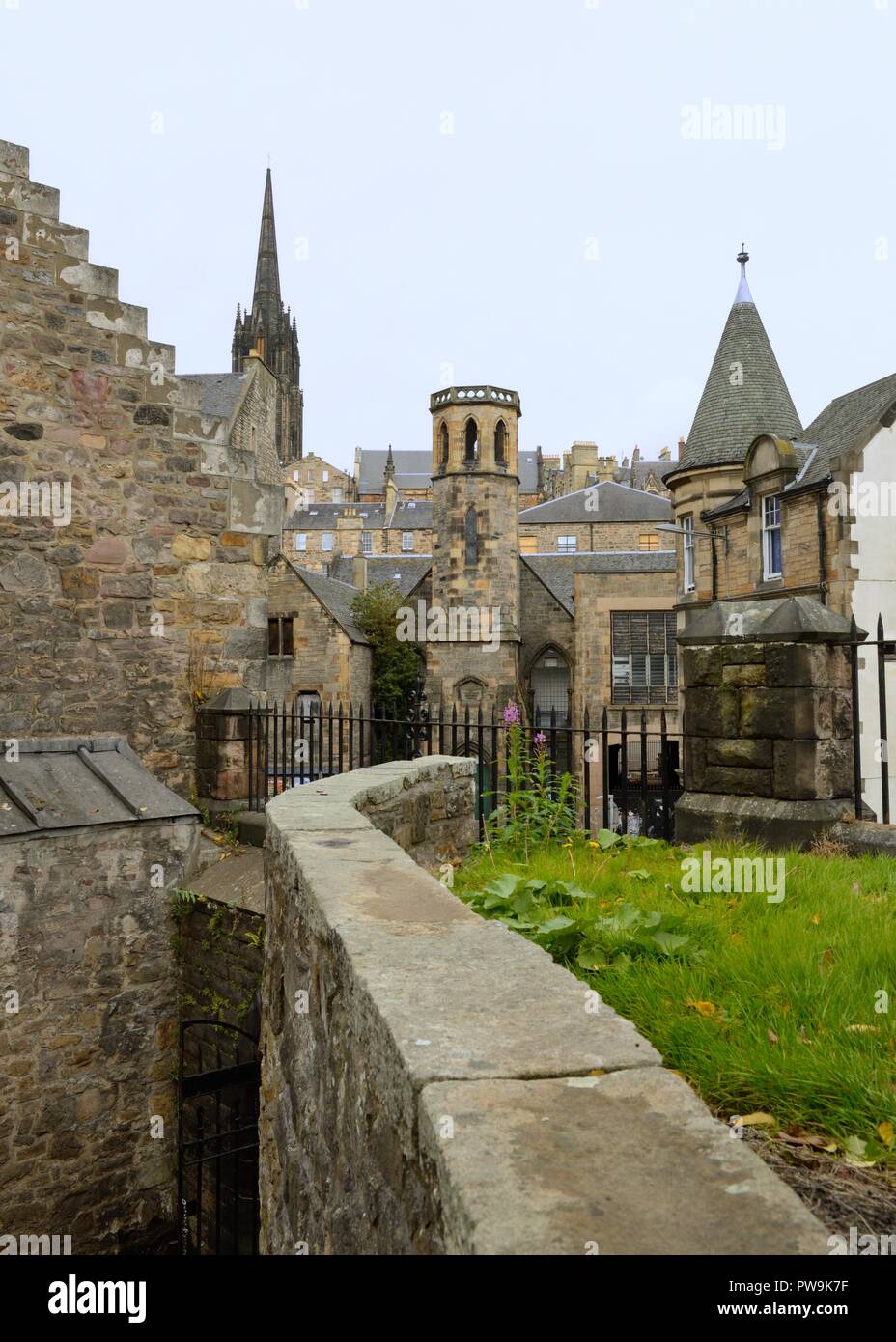 A mishmash of old sandstone buildings in Cowgate, Edinburgh's World Heritage Site, Scotland, UK, Europe Stock Photo