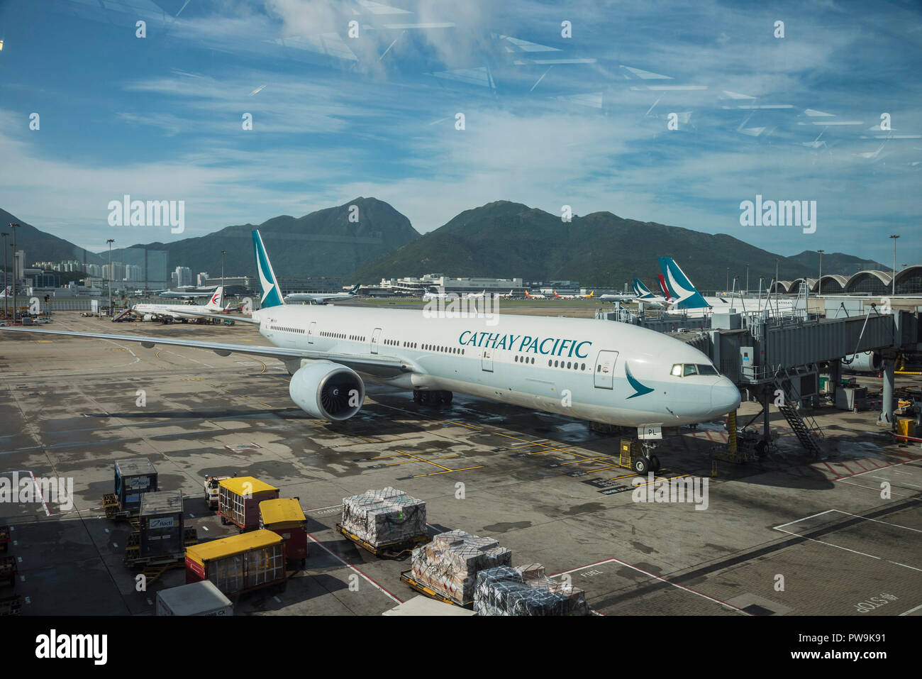 Cathay Pacific airline for departure from Hongkong international airport. Stock Photo