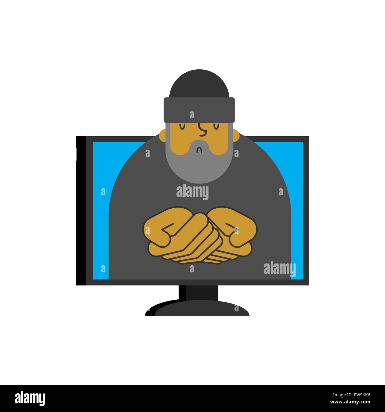 Computer help. Beggar Advises client. Online Homeless. Customer service support. Hotline operator advises client Stock Vector