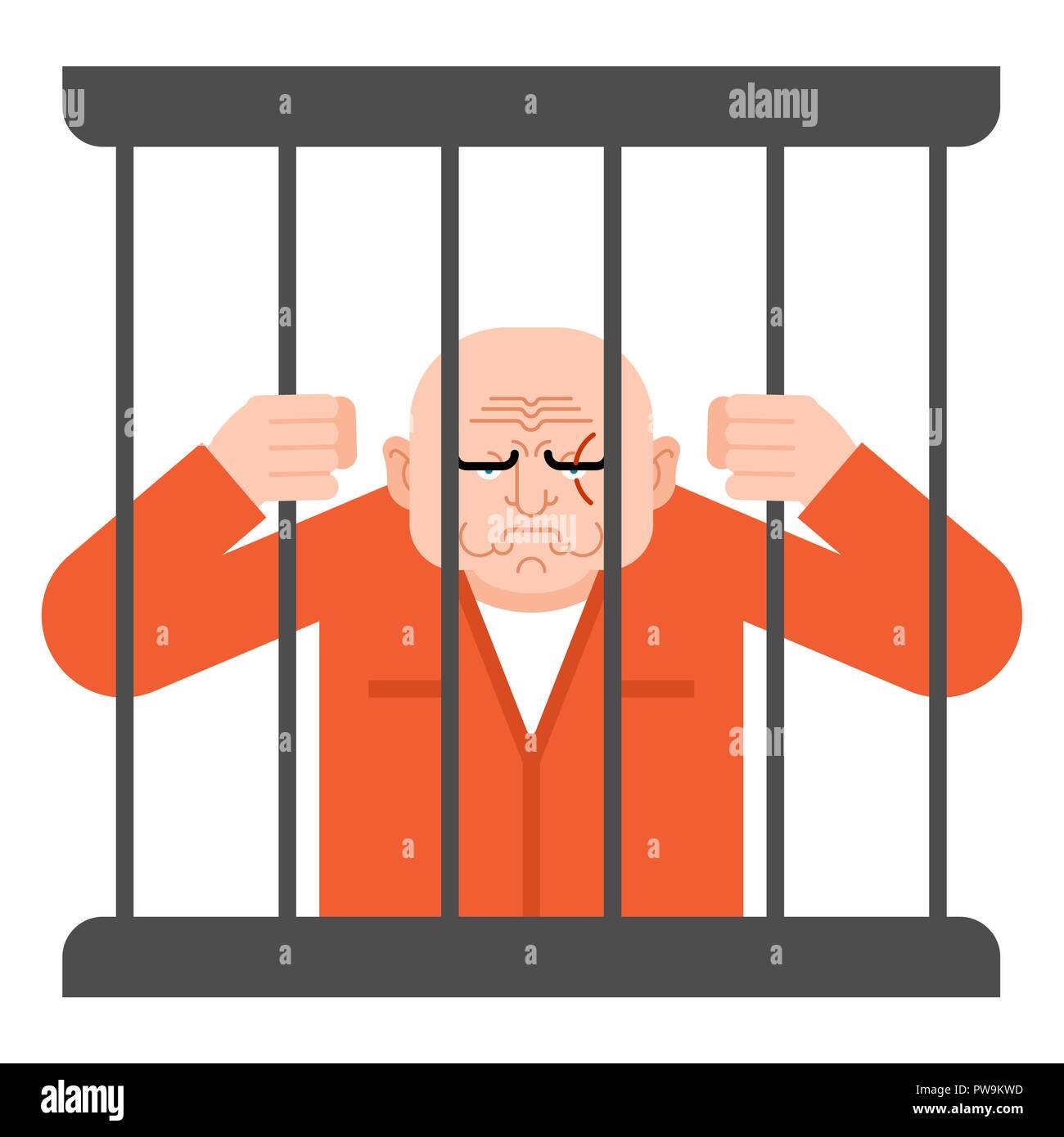 Prisoner in jail. convict holds on to bars. Stock Vector