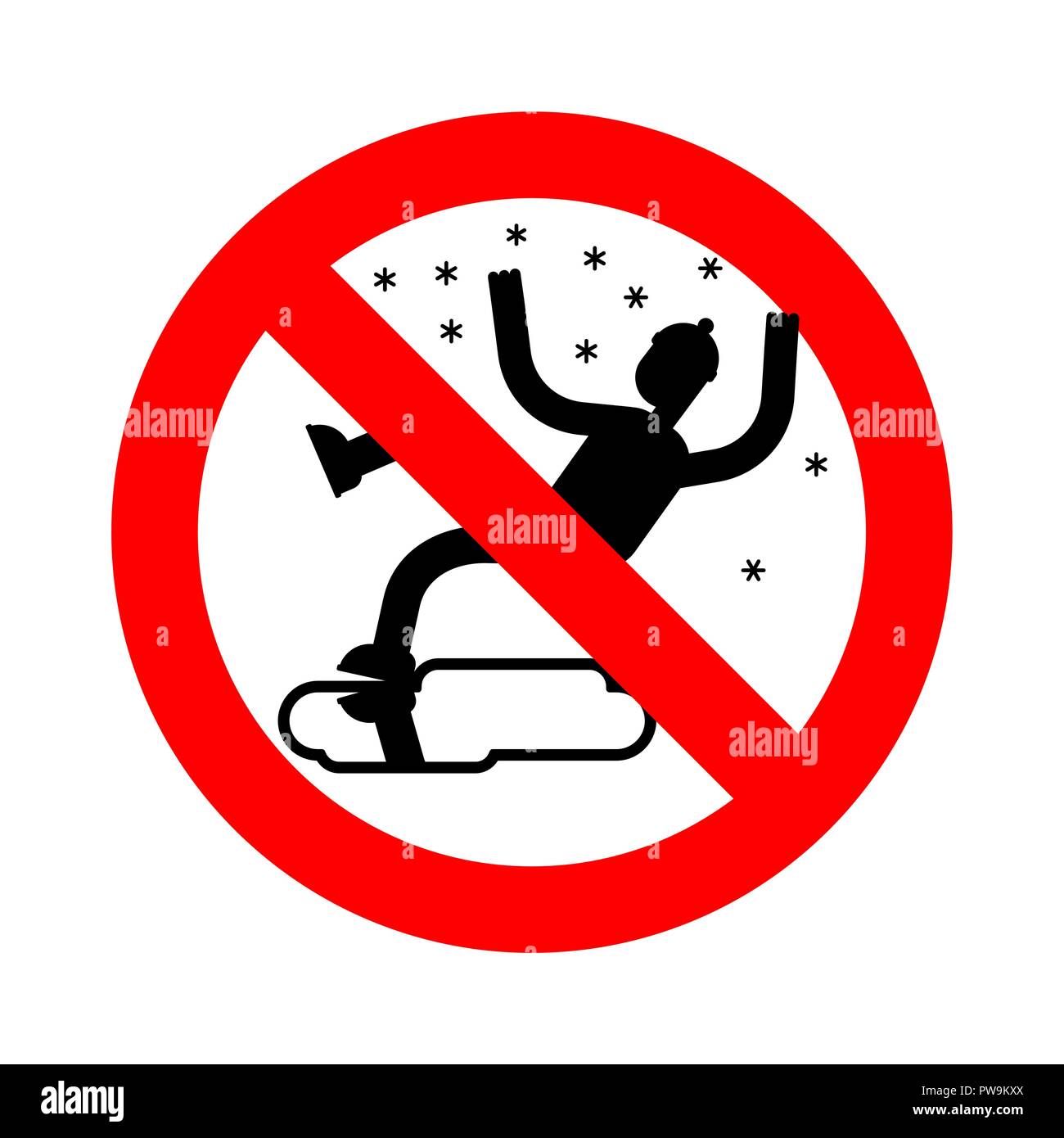 Stop Slippery ice road in winter. Ban Slip on ice. Forbidding Red road danger sign Stock Vector