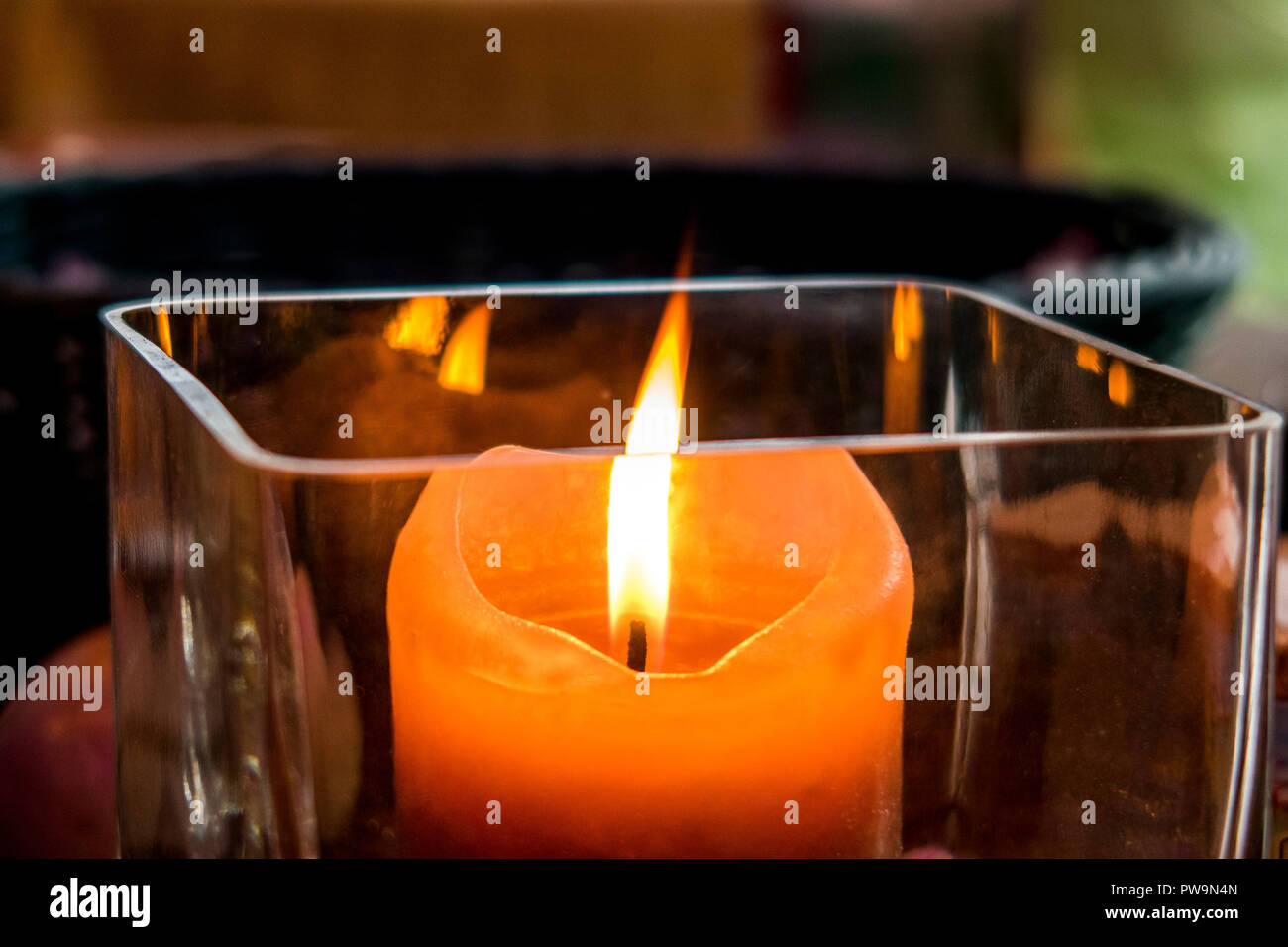 Candle in Glass Outdoor Stock Photo Alamy