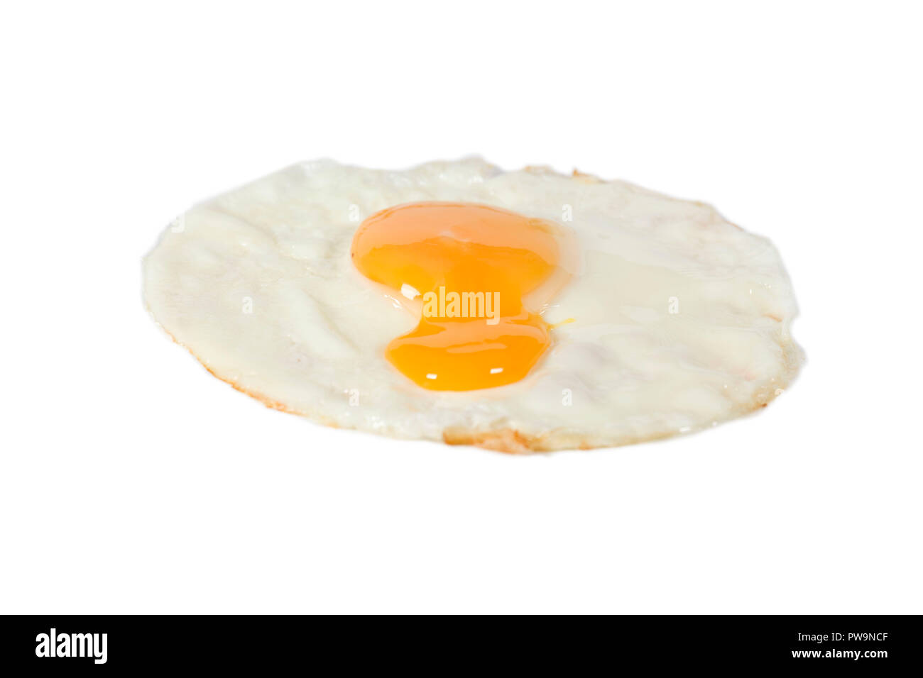 whole fried egg with broken yolk on isolated white background Stock Photo