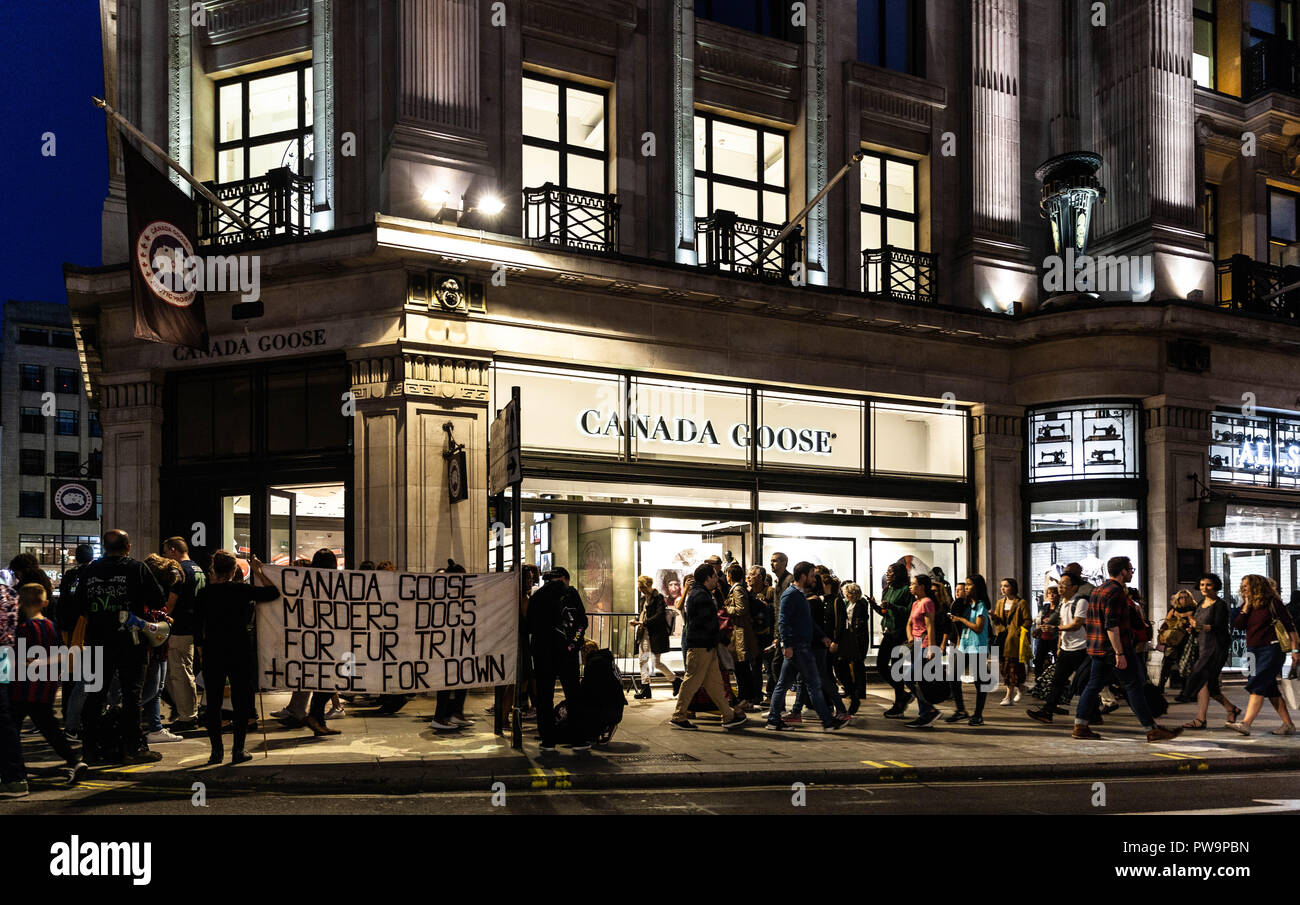 Protesters outside the Canada Goose flagship store in Regent Street,  central London, England, UK Stock Photo - Alamy