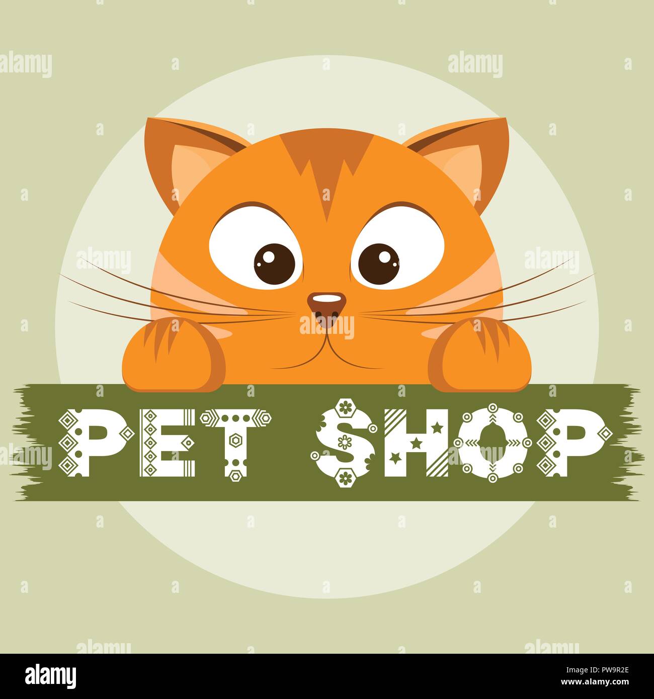 Pet shop emblem. Orange cat on animal store banner Stock Vector