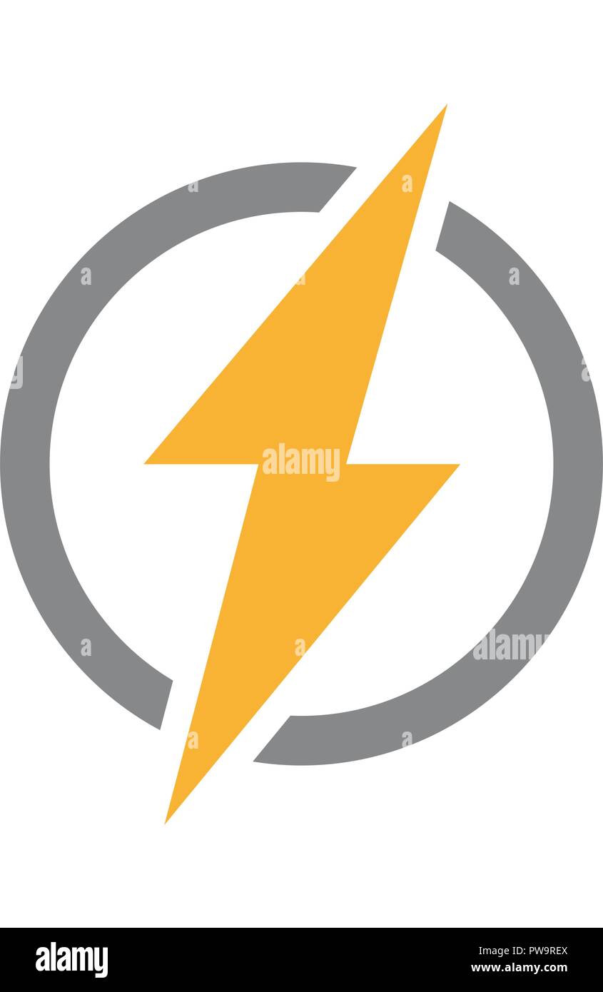 Vector lightning bolt with circle logo. Unique thunder and flash