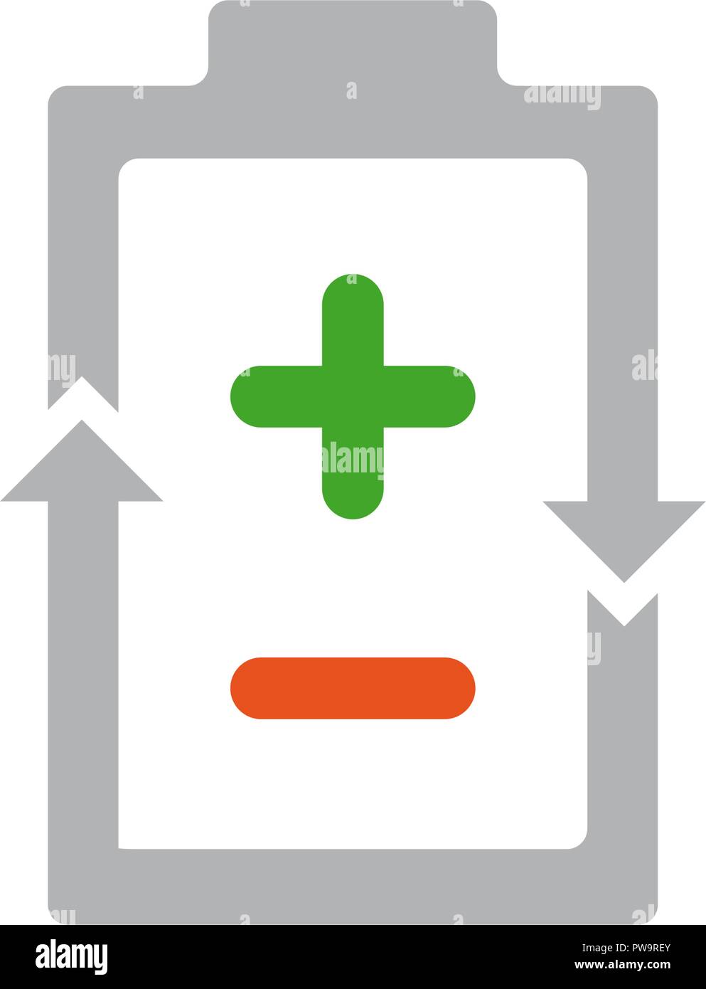 Vector power battery with plus and minus signs. Recycling accumulator