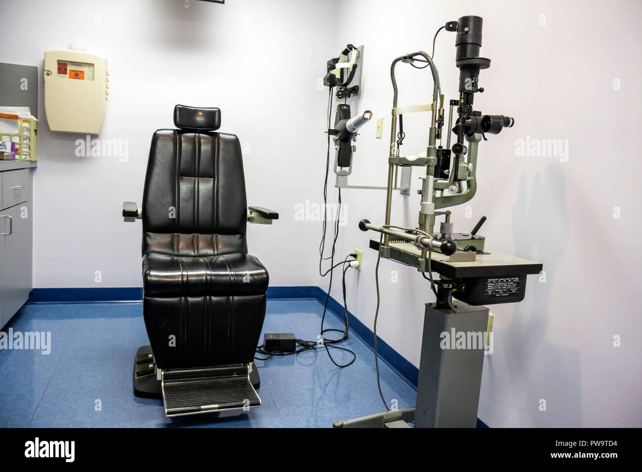 Miami Beach Florida,Mount Mt. Sinai Medical Center,hospital,healthcare,ophthalmologist,ophthalmology,vision,exam room,chair,scope,medical equipment,in Stock Photo