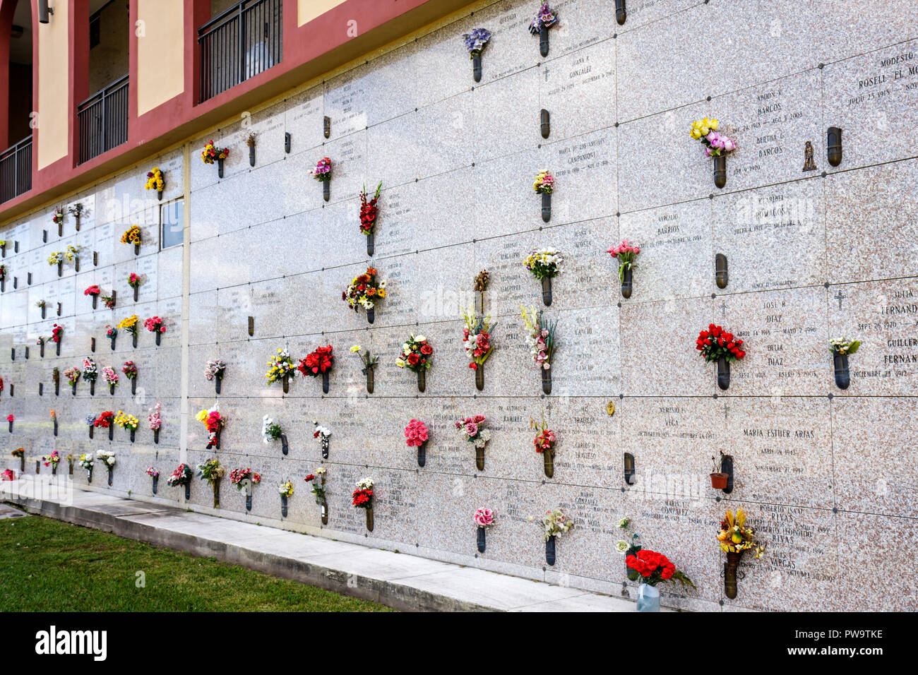 Miami Florida,Little Havana,Graceland Cemetery,grave,burial,vault,death,flower,flower,vertical,marble,markers,memorial,FL090111112 Stock Photo