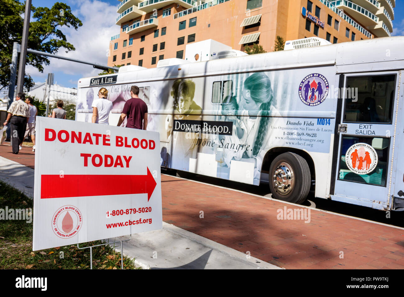 Miami Coconut Grove Florida Hispanic Bus Mobile Donate Donor Blood