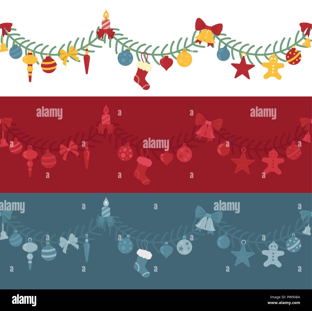 Christmas light garlands set. Colour isolated design seamless pattern ...
