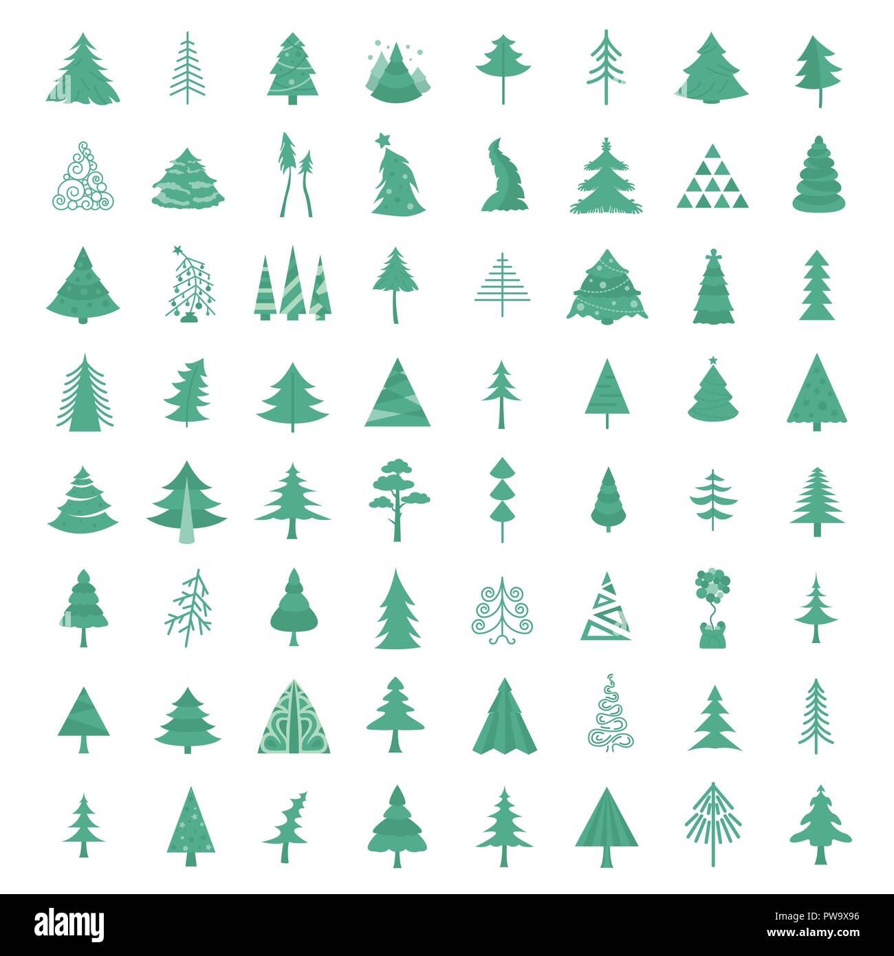 Christmas tree icon set. Flat isolated design. New year winter ...
