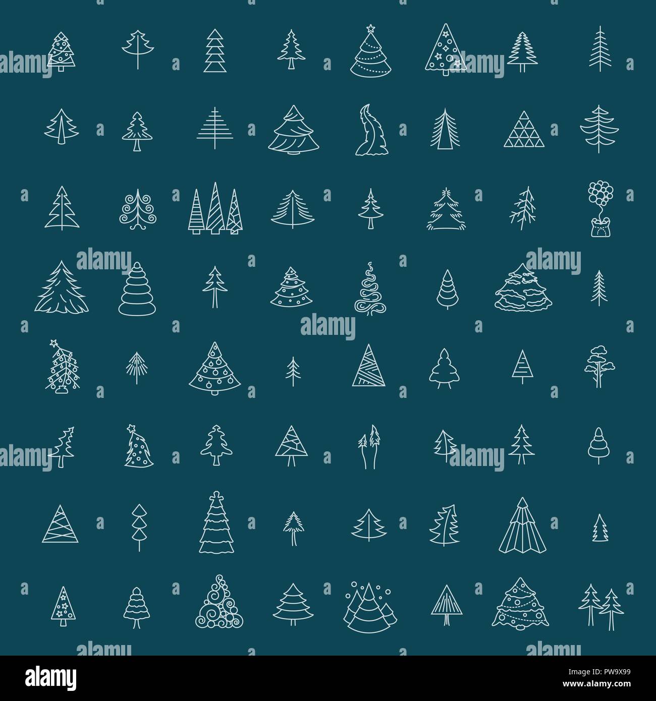 Christmas tree icon set. Flat isolated design. New year winter ...
