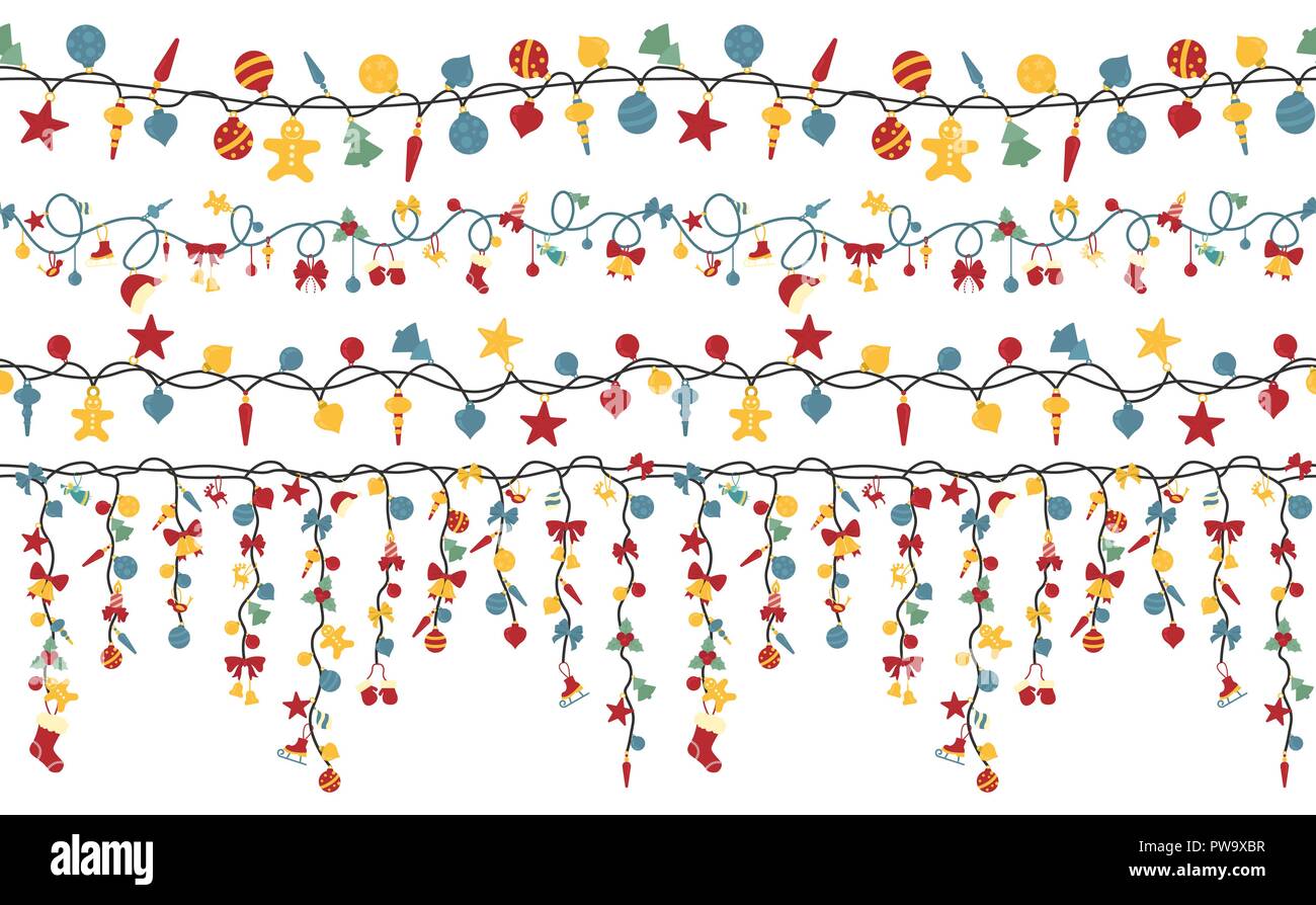 Christmas light garlands set. Colour isolated design seamless pattern ...