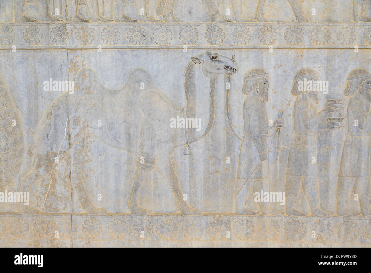 Detail of a relief of the eastern stairs of the Apadana in Persepolis in northern Shiraz, Iran - one of the UNESCO world heritage sites Stock Photo