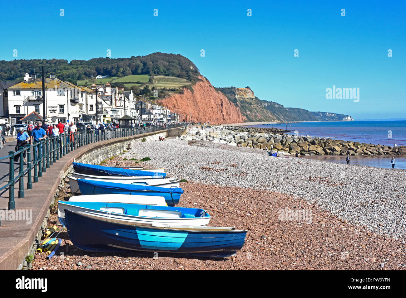 Devon - Sidmouth - view of the town - cliffs - and beach Stock Photo