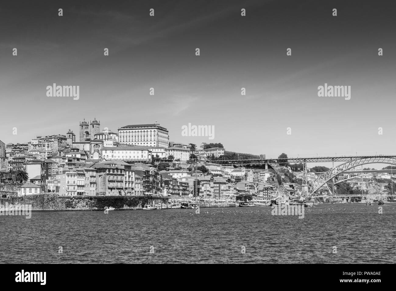 Oporto City View, Portugal - Black and White Stock Photo