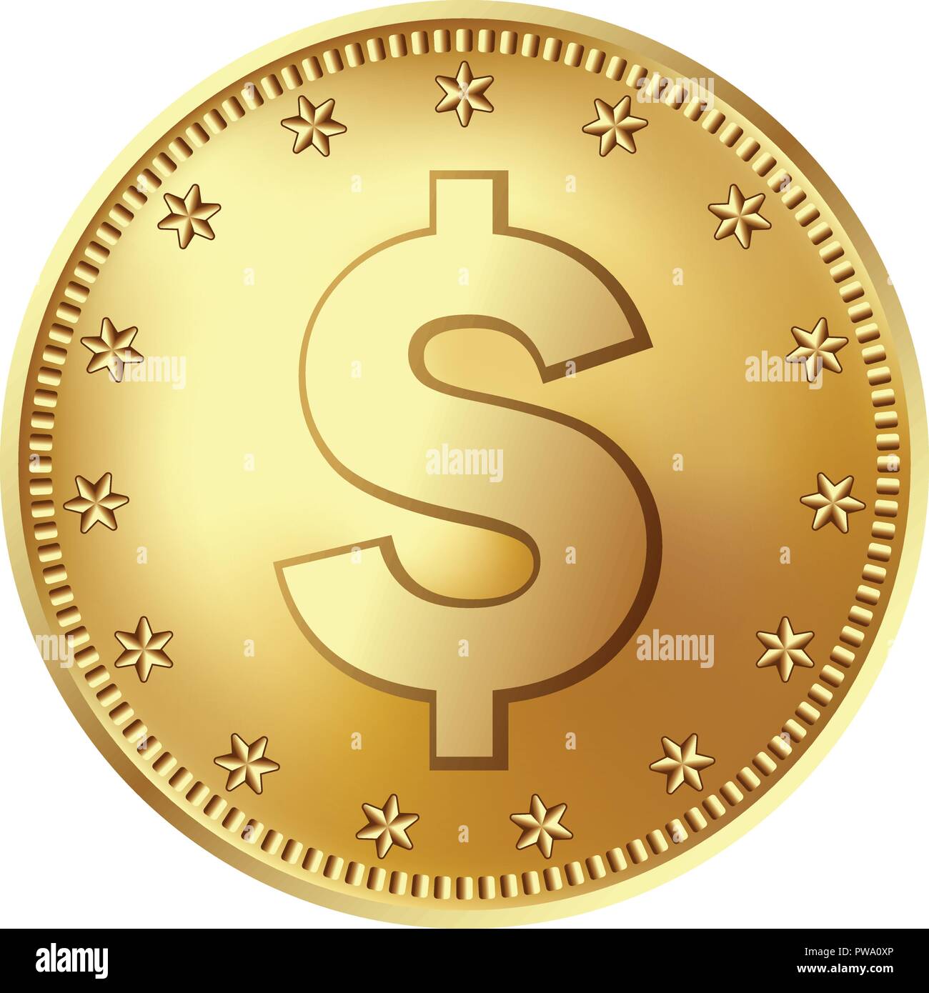 Golden dollar coin, money. Stock Vector