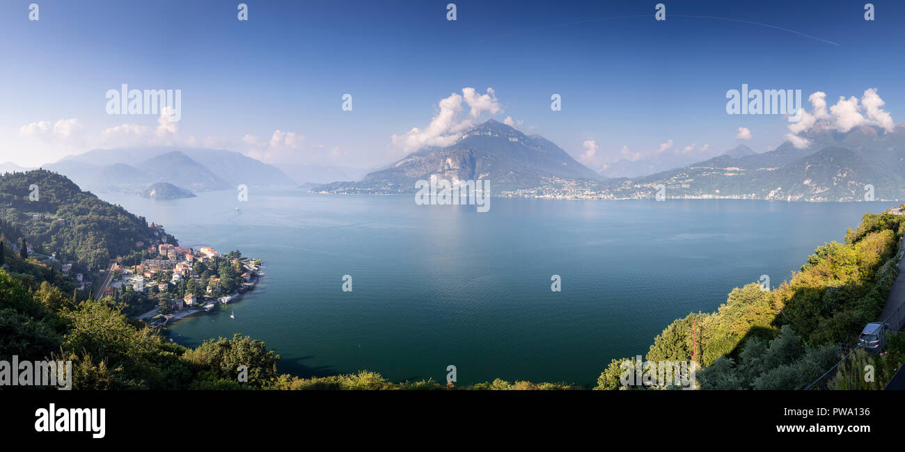 Panorama overlooking Lake Como and surrounding mountains in northern Italy Stock Photo