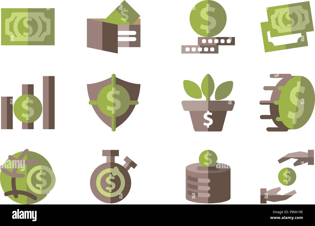 Money Template Flat Icon Set Stock Vector