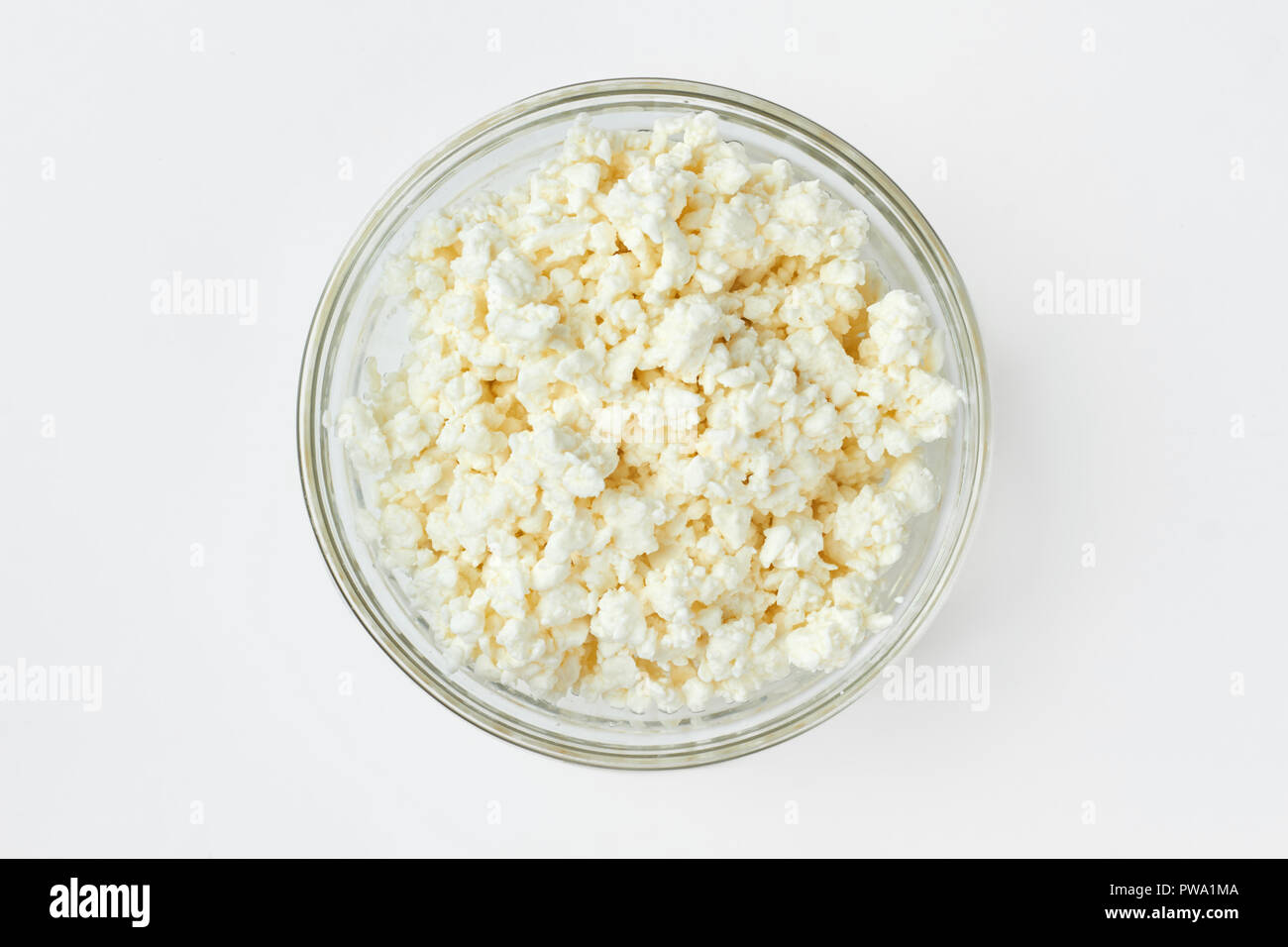 Fresh Cottage Cheese In Glass Bowl Healthy Natural Dairy Product