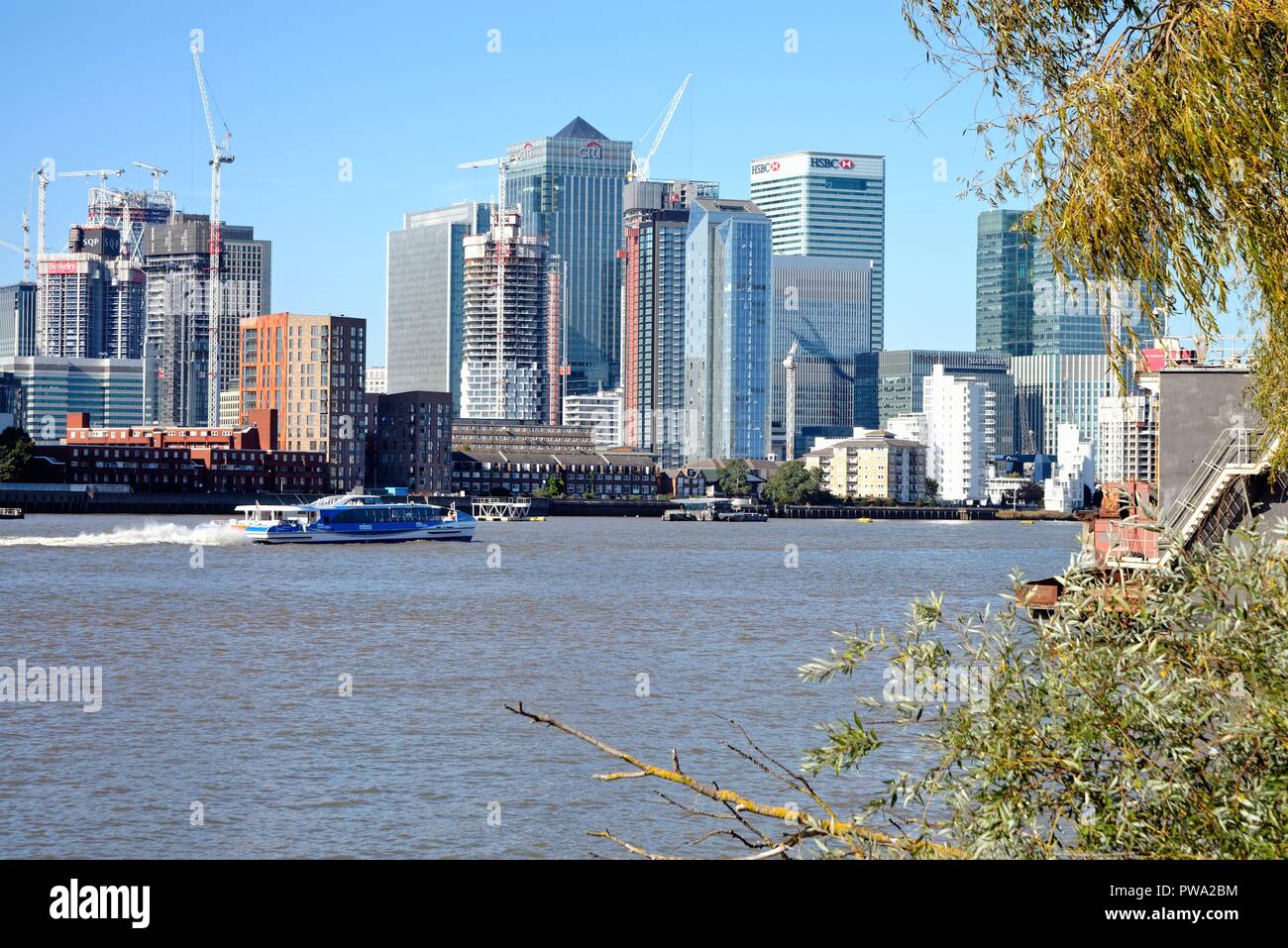 The Canary Wharf Viewed From Across The River Thames At North Greenwich ...