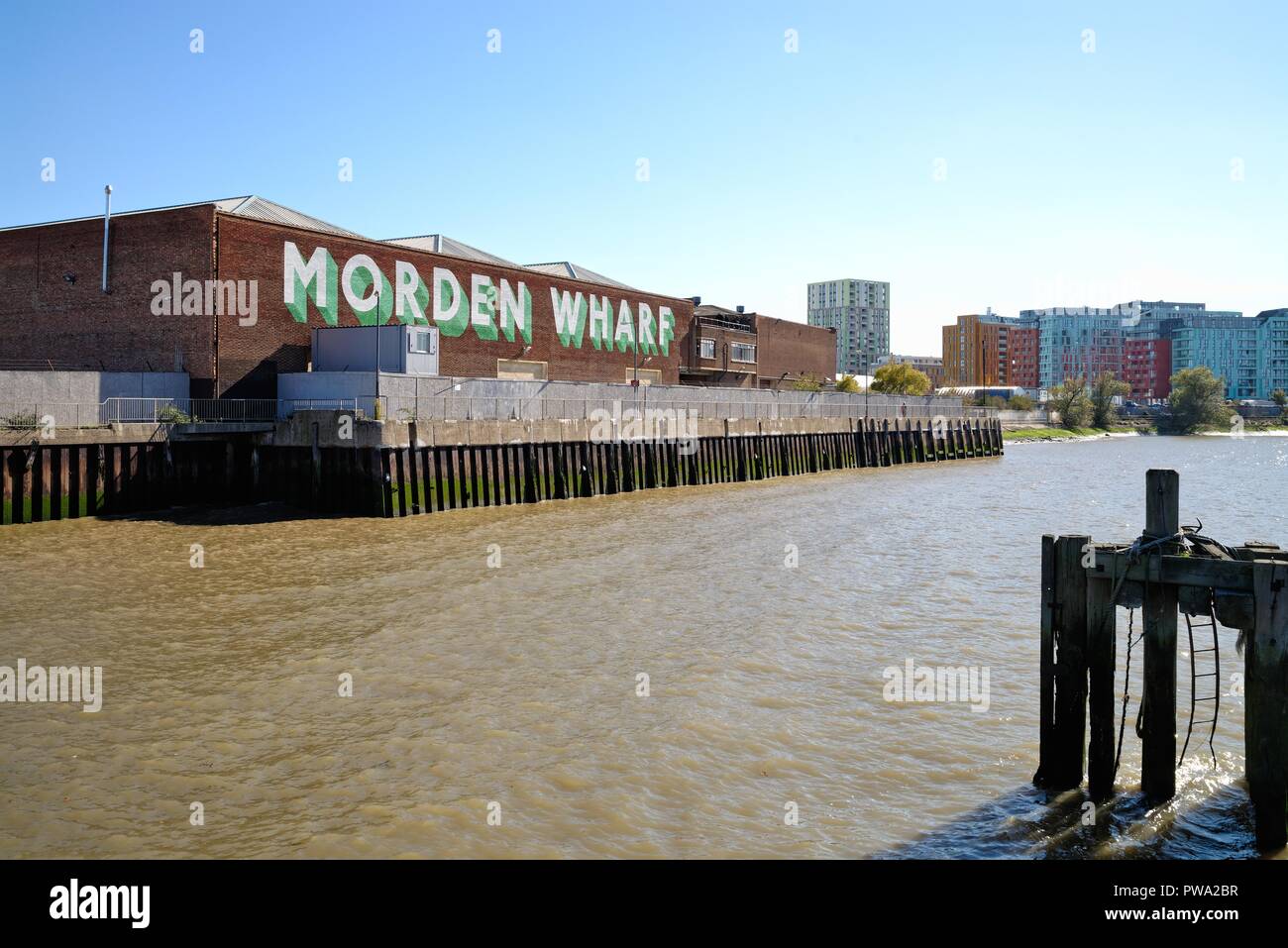 Morden Wharf and the River Thames Greenwich London England UK Stock Photo