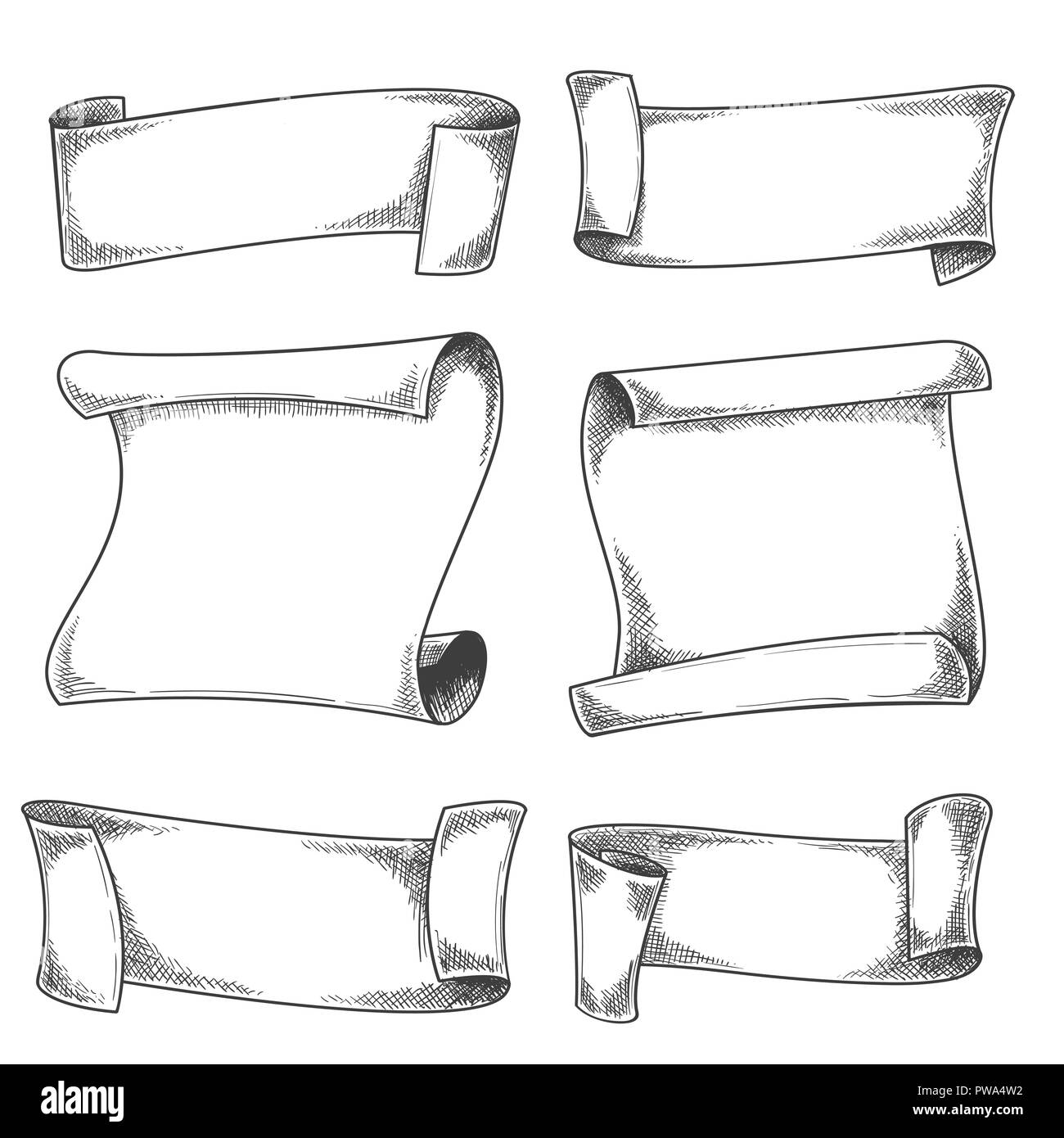 Ribbon Scrolls Hand Drawn Design Icons Stock Vector Image Art Alamy