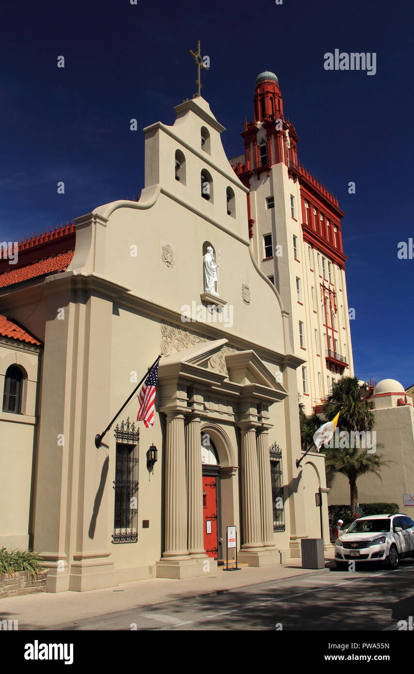 The historic Cathedral Basilica of St. Augustine, in north Florida, dates from the Spanish colonial era and is the seat of the city’s Catholic bishop Stock Photo