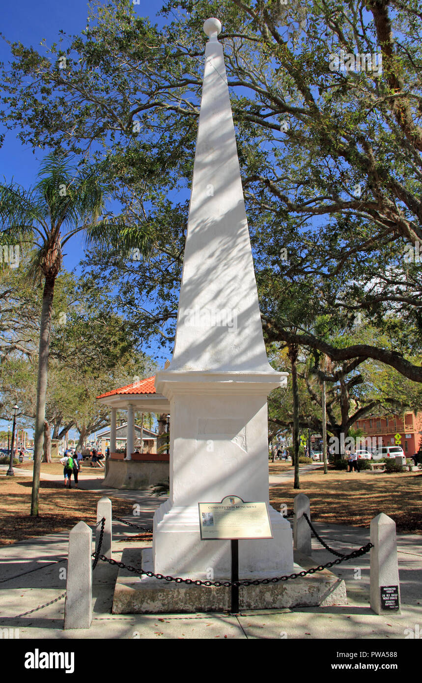 Located on the main plaza in the ancient city of St. Augustine, Florida, the 1812 Constitution Monument commemorates the Spanish Constitution of 1812 Stock Photo