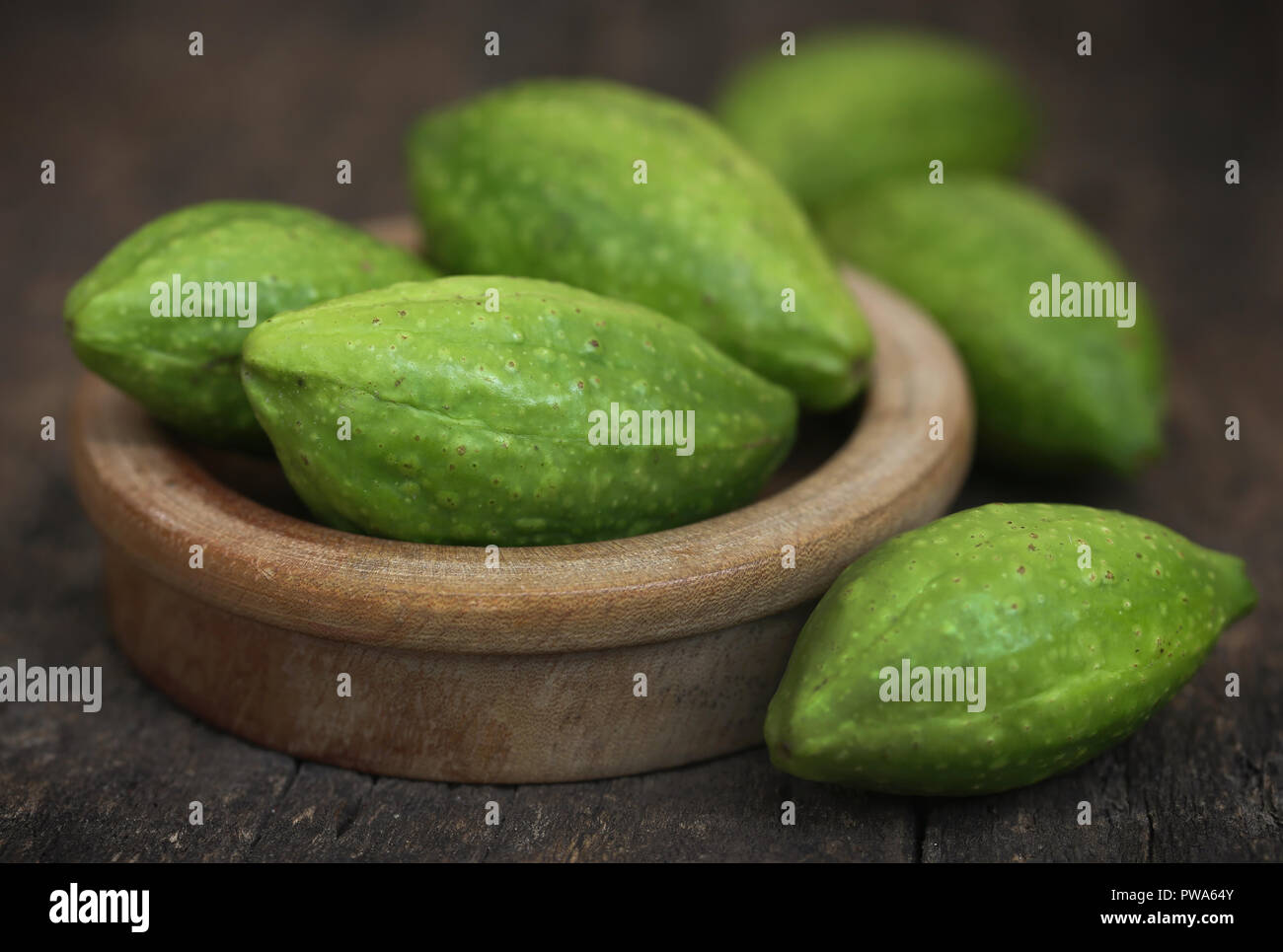 Green haritaki fruits used as herbal medicine in various parts of the world Stock Photo