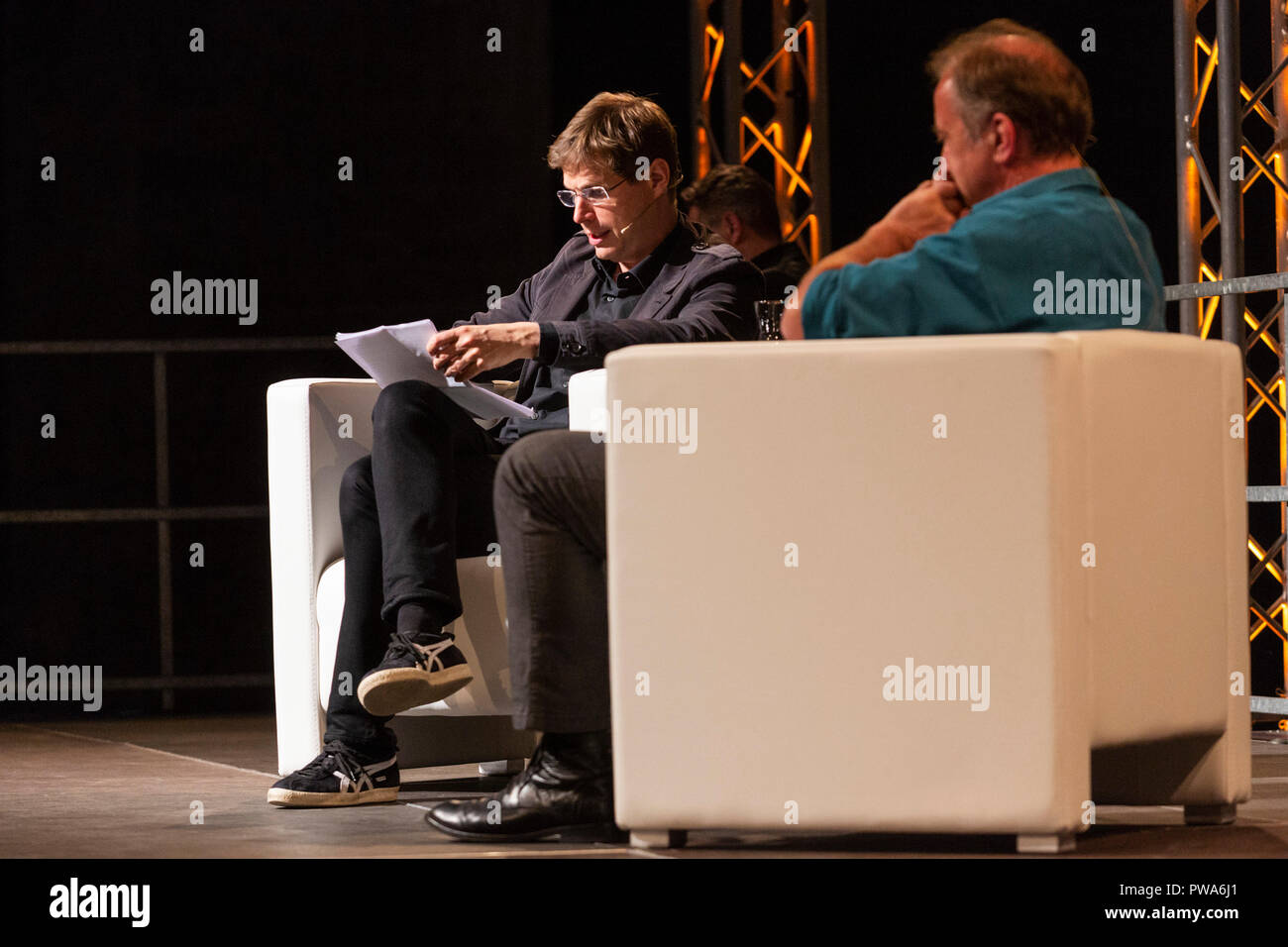 Essen, Germany. 9 October 2018.  Austro-German author  Daniel Kehlmann in conversation with Bernhard Robben. The second lit.RUHR literature festival takes place from 9 to 14 October 2018 with more than 80 events in the Ruhr Area. Stock Photo