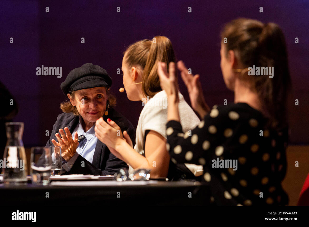 Essen, Germany. 10 October 2018. Three generations of the Thalbach Family, Katharina Thalbach, Nellie Thalbach and Anna Thalbach in a reading about 'families'. The second lit.RUHR literature festival takes place from 9 to 14 October 2018 with more than 80 events in the Ruhr Area. Stock Photo