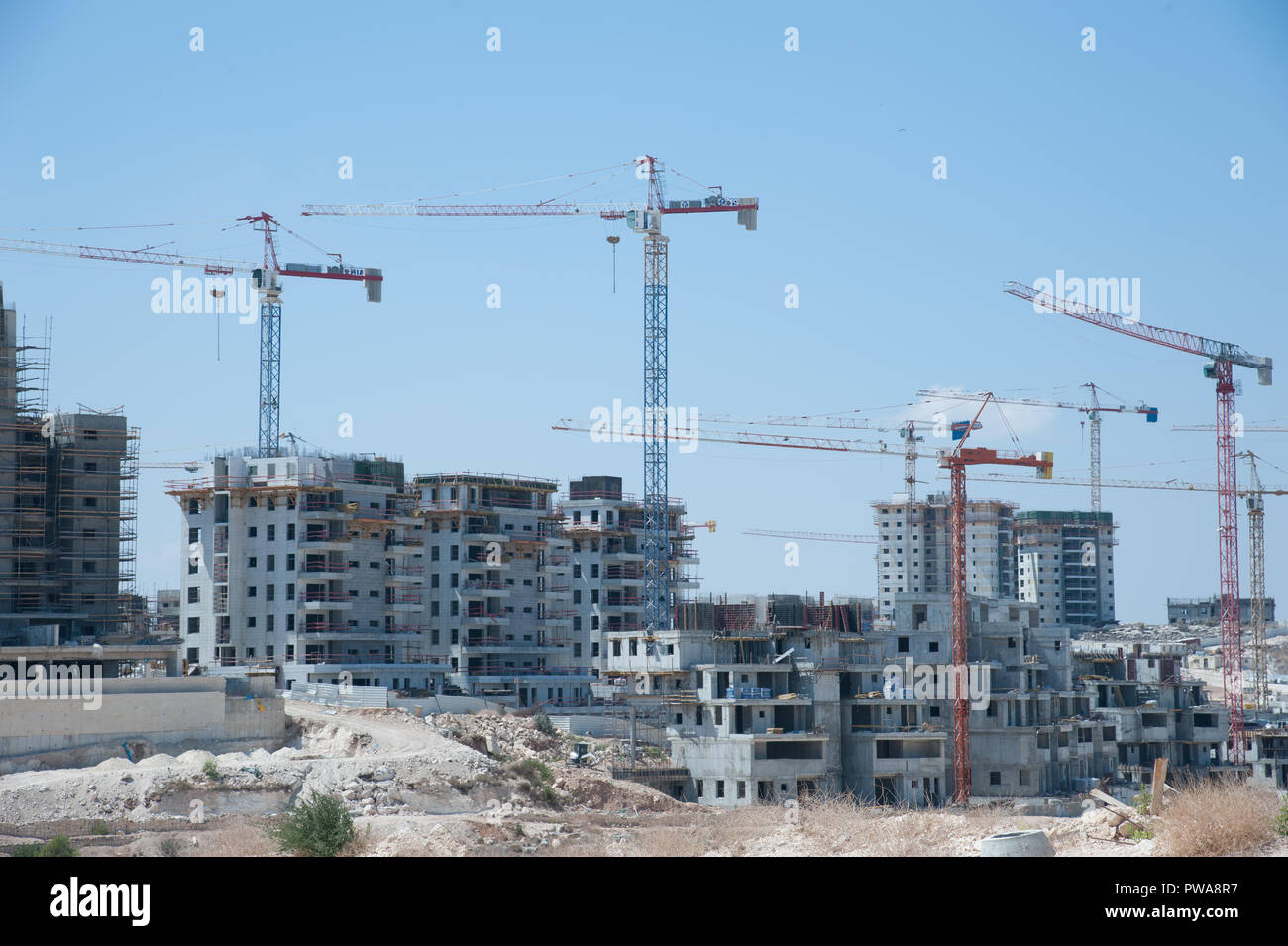 new building area, new city with cranes construction Stock Photo