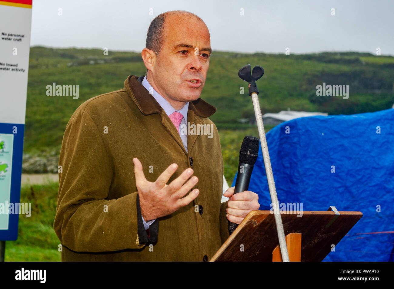 Irish Government Communications Minister, Denis Naughten is pictured here in Galley Cove in August 2017 at the unveiling of a Marconi Statue. He resig Stock Photo