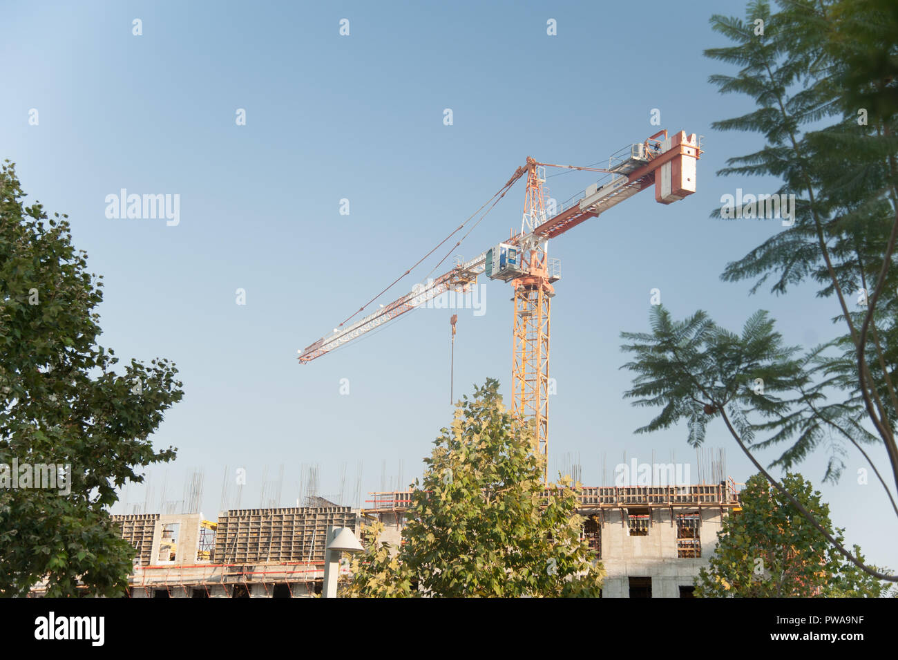 a new building site with crane Stock Photo