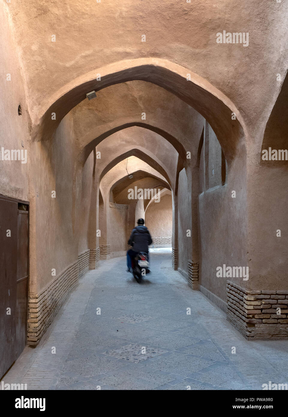 Covered alley in Yazd old town, Iran. Stock Photo
