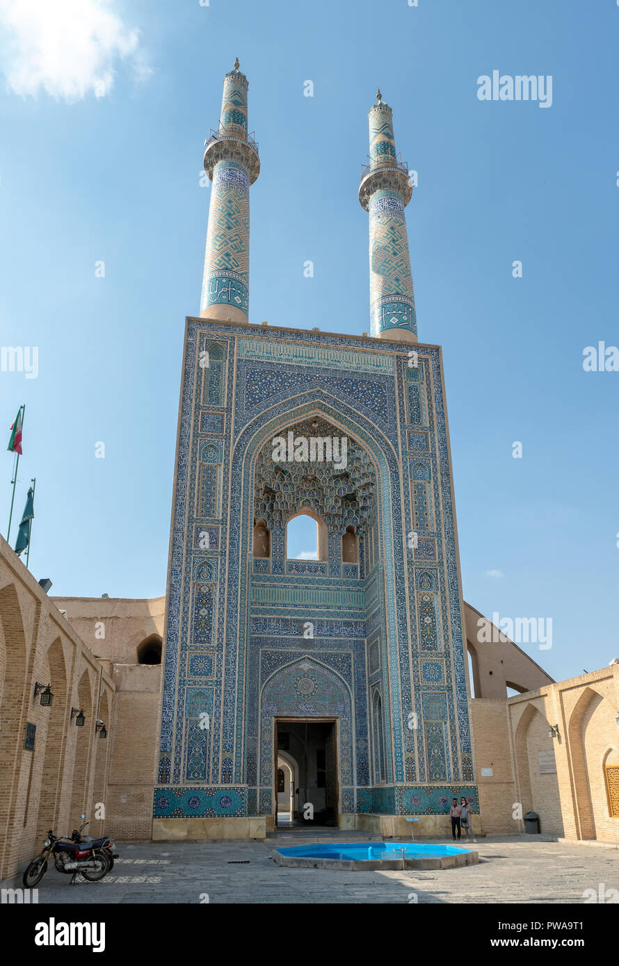 Jameh Mosque facade, Yazd, Iran. It has the tallest portal of all mosques in Iran Stock Photo