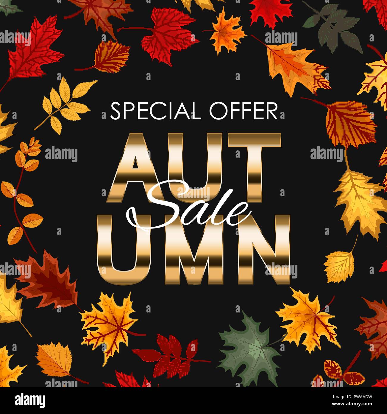 Abstract Vector Illustration Autumn Sale Background with Falling Autumn ...