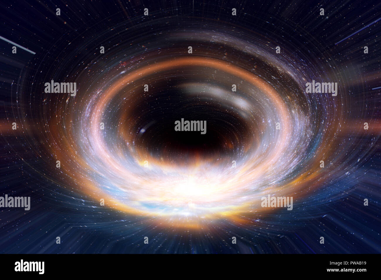 black hole or wormhole in galaxy space and times across in the universe concept art. Elements of this image furnished by NASA. Stock Photo
